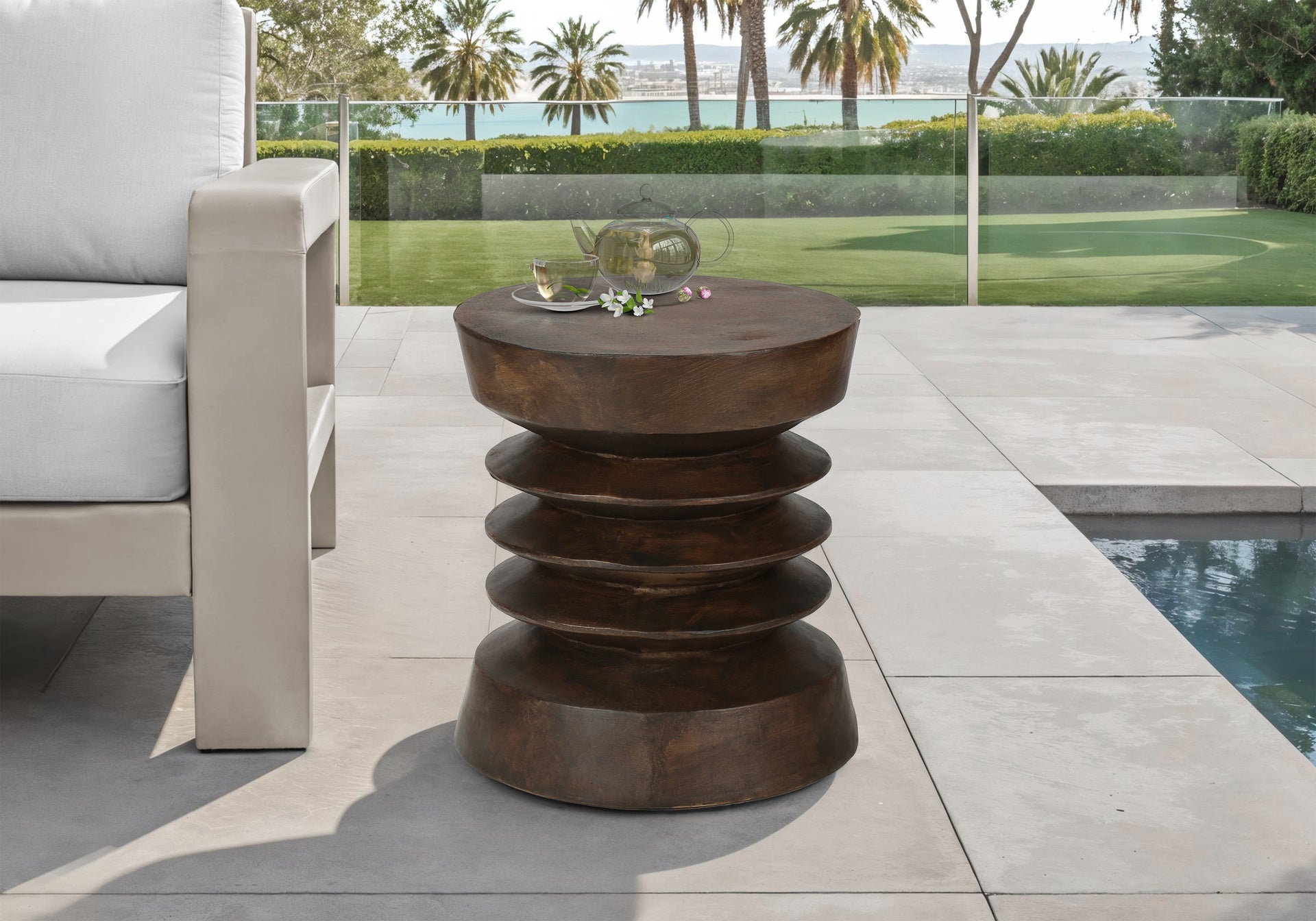Accent Table, 25"h, Indoor Or Outdoor, Side Table, End, Bedroom, Living Room, Nightstand, Round, Walnut, Contemporary, Modern