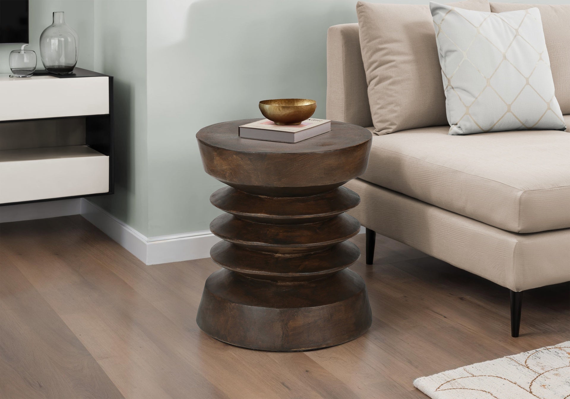 Accent Table, 25"h, Indoor Or Outdoor, Side Table, End, Bedroom, Living Room, Nightstand, Round, Walnut, Contemporary, Modern