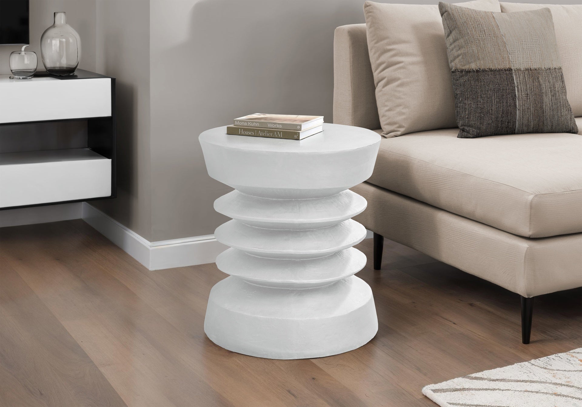 Accent Table, 25"h, Indoor Or Outdoor, Side Table, End, Bedroom, Living Room, Nightstand, Round, White, Contemporary, Modern