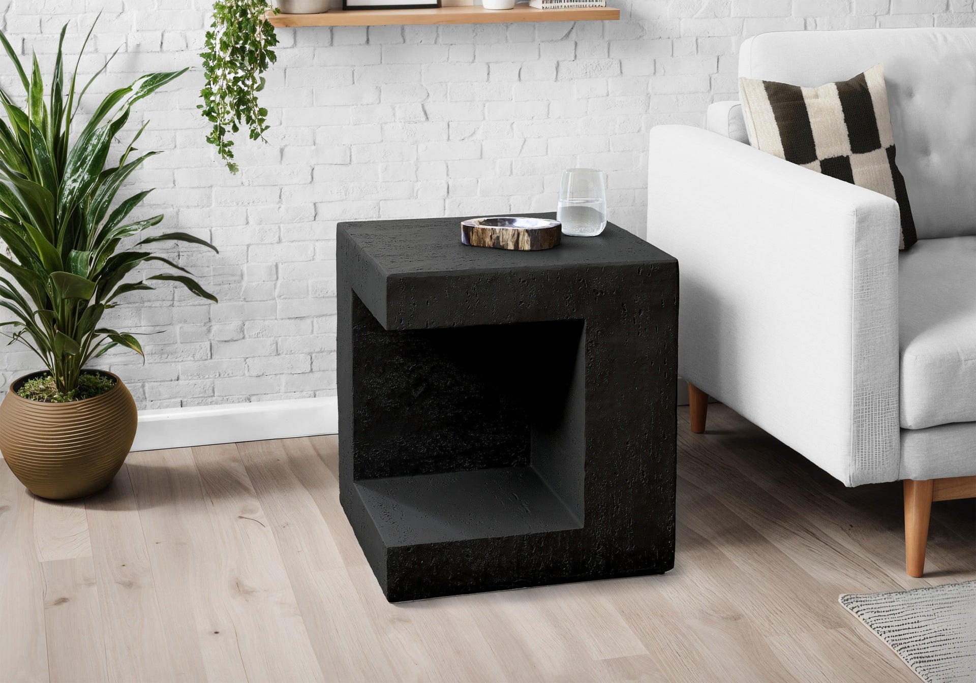 Accent Table, 25"h, Indoor Or Outdoor, Side Table, Nightstand, End, Square, Bedroom, Living Room, Black, Contemporary, Modern