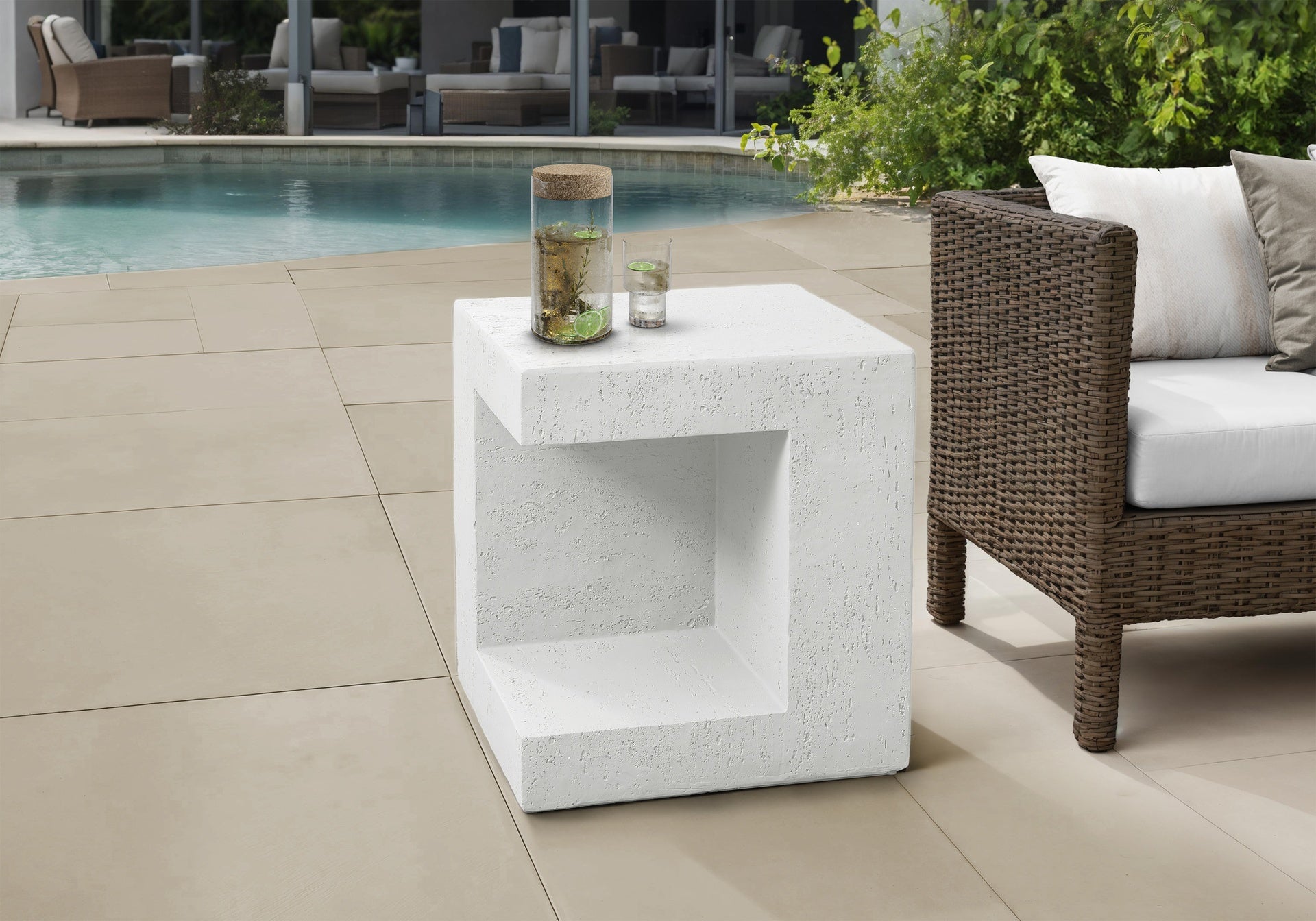 Accent Table, 25"h, Indoor Or Outdoor, Side Table, Nightstand, End, Square, Bedroom, Living Room, White, Contemporary, Modern