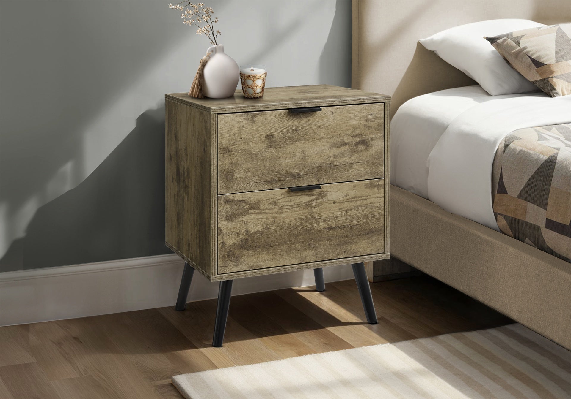 Accent Table, Bedroom, End, Living Room, Nightstand, Side Table, Storage Drawer, Light Brown Laminate, Modern, Contemporary