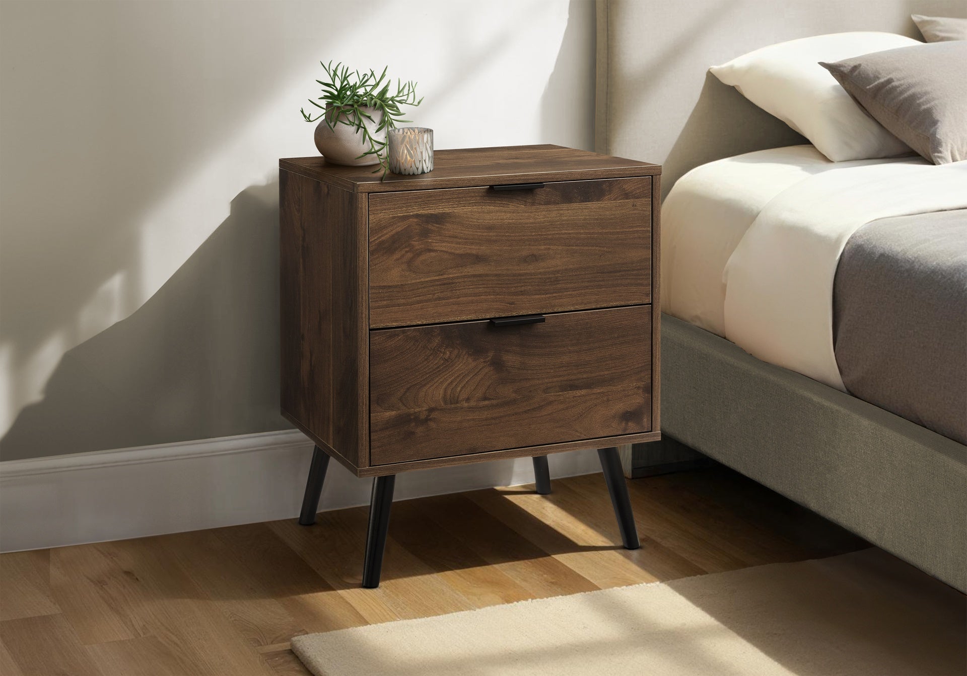 Accent Table, Bedroom, End, Living Room, Nightstand, Side Table, Storage Drawer, Walnut Laminate, Modern, Contemporary