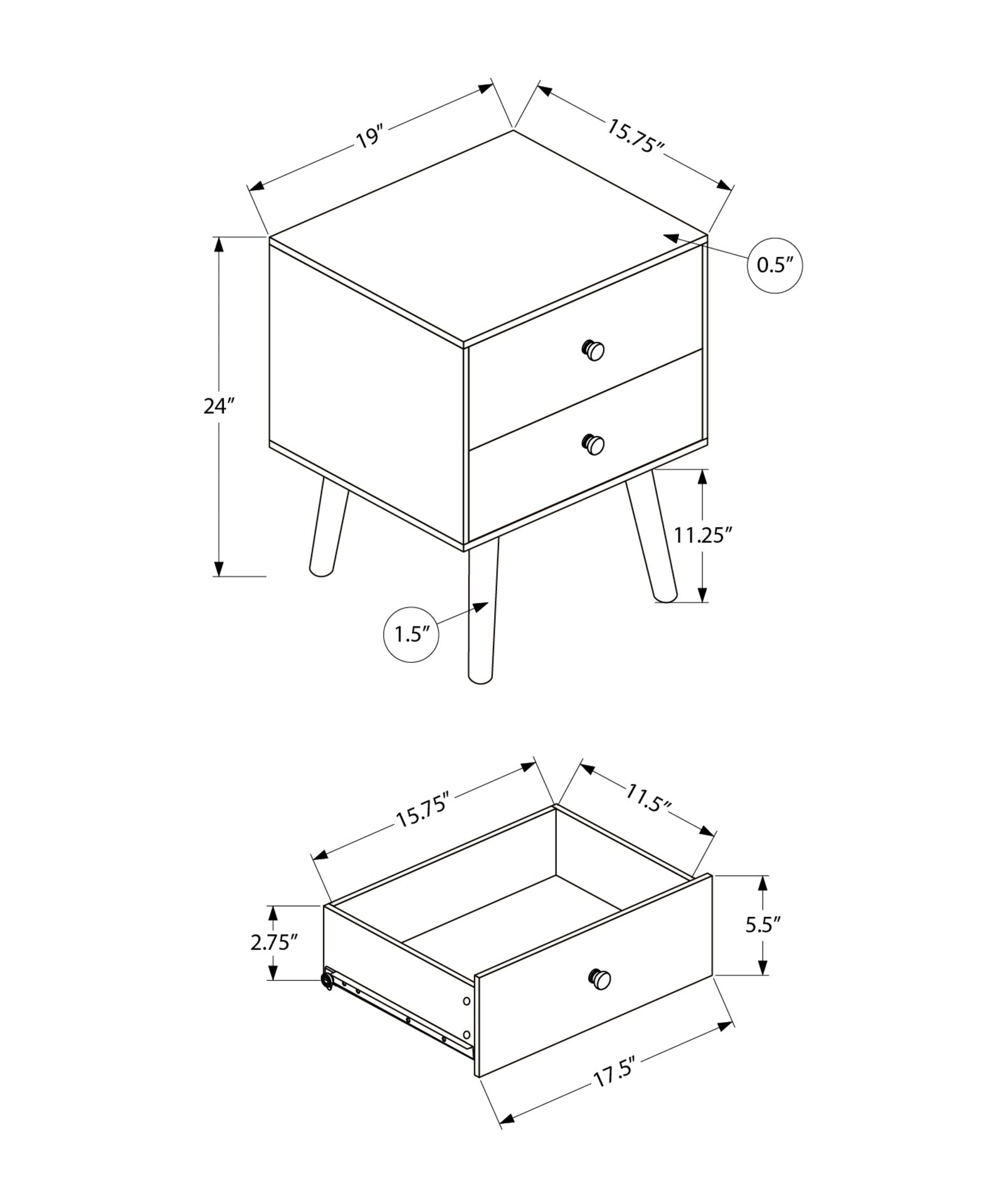 Accent Table, Bedroom, End, Living Room, Nightstand, Side Table, Storage Drawer, White Laminate, Modern, Contemporary