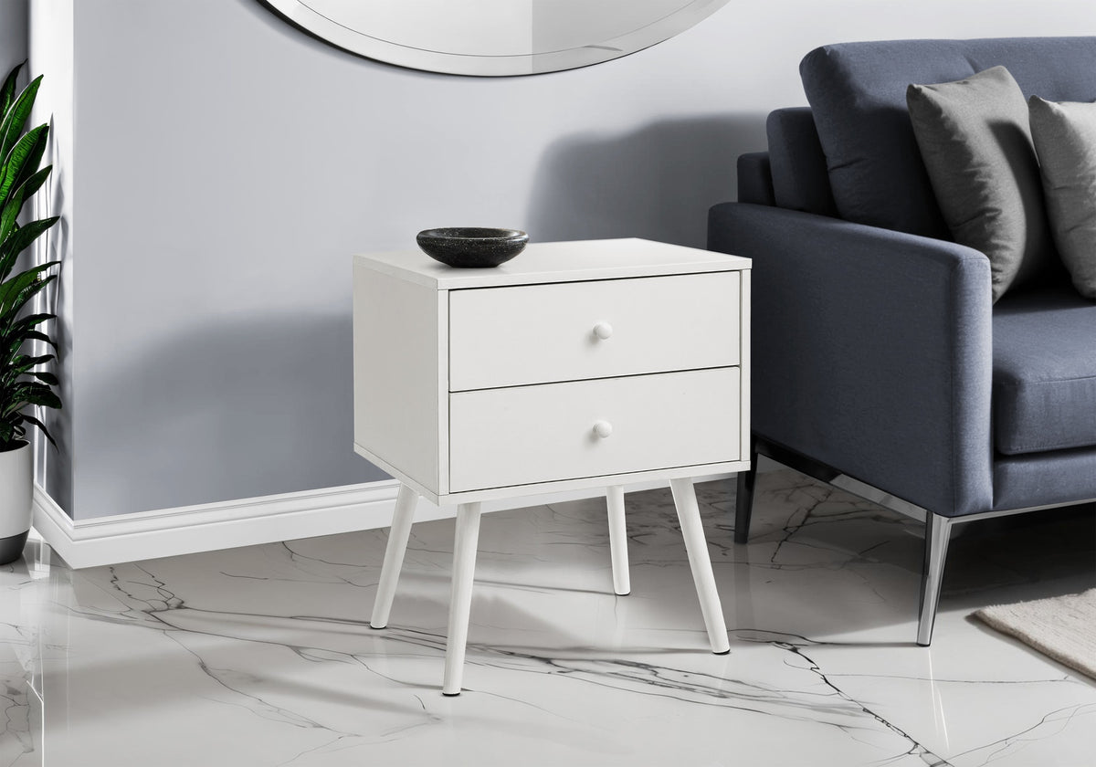 Accent Table, Bedroom, End, Living Room, Nightstand, Side Table, Storage Drawer, White Laminate, Modern, Contemporary