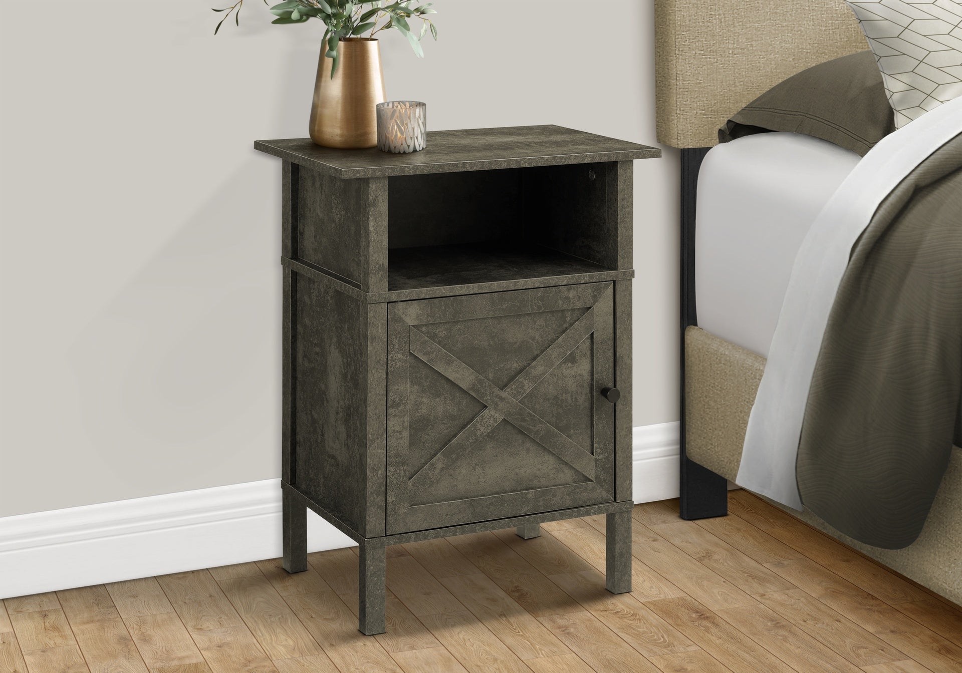 Accent Table, Side Table, End, Living Room, Small, Storage, Dark Bronze Laminate, Transitional