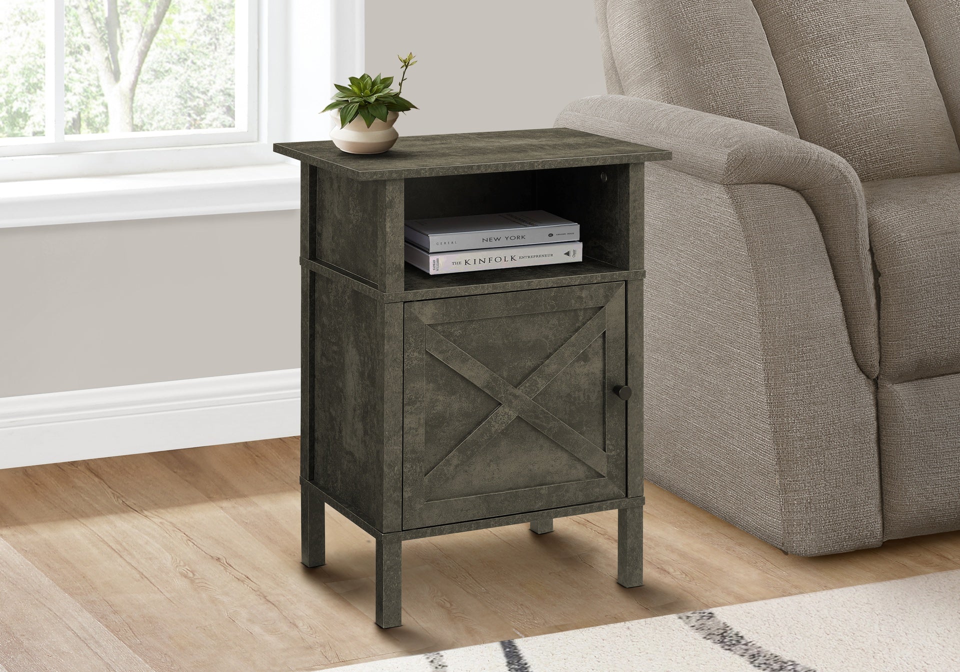 Accent Table, Side Table, End, Living Room, Small, Storage, Dark Bronze Laminate, Transitional