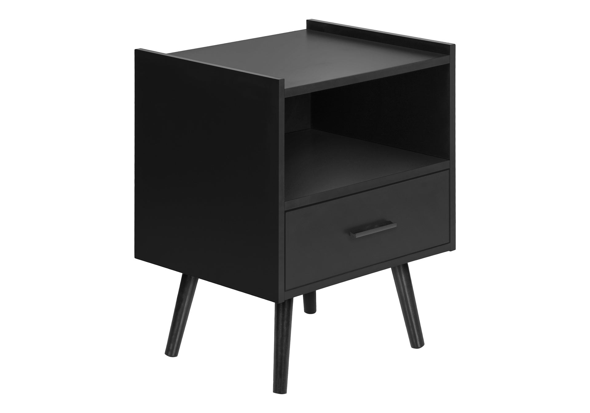 Accent Table, Side Table, End, Storage Drawer, Nightstand, Bedroom, Living Room, Black Laminate, Contemporary, Modern
