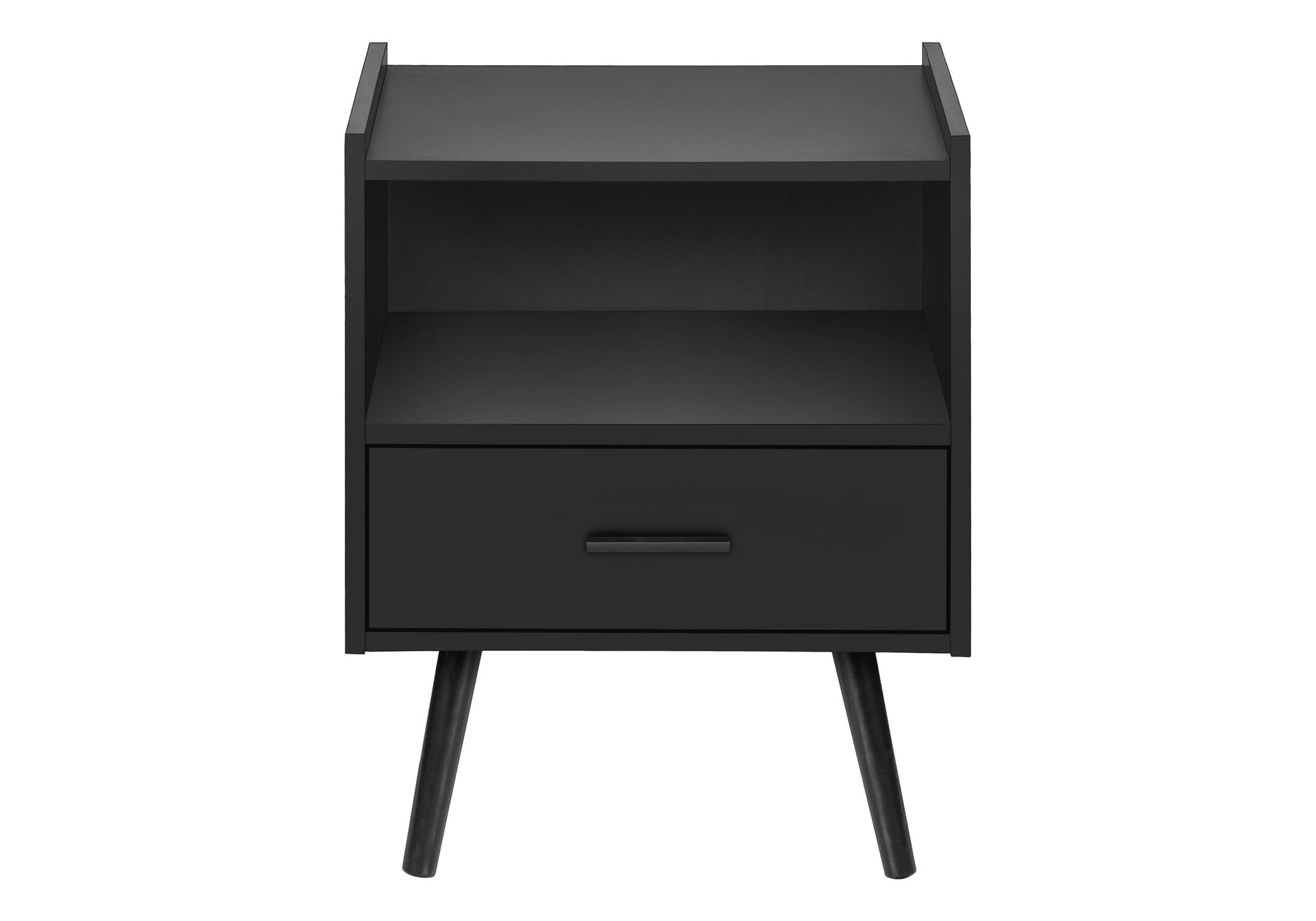 Accent Table, Side Table, End, Storage Drawer, Nightstand, Bedroom, Living Room, Black Laminate, Contemporary, Modern