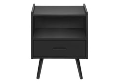 Accent Table, Side Table, End, Storage Drawer, Nightstand, Bedroom, Living Room, Black Laminate, Contemporary, Modern