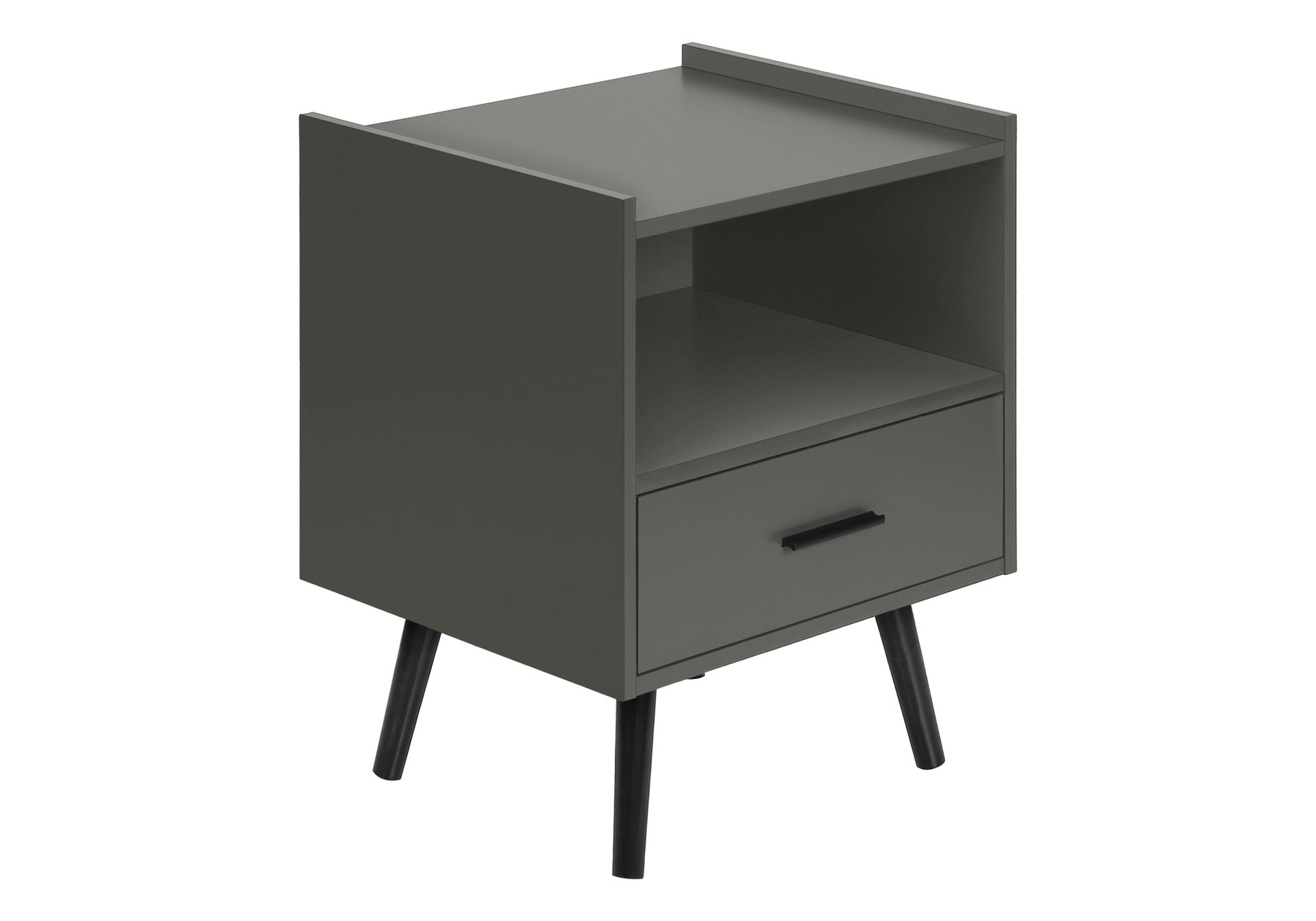 Accent Table, Side Table, End, Storage Drawer, Nightstand, Bedroom, Living Room, Grey Laminate, Contemporary, Modern