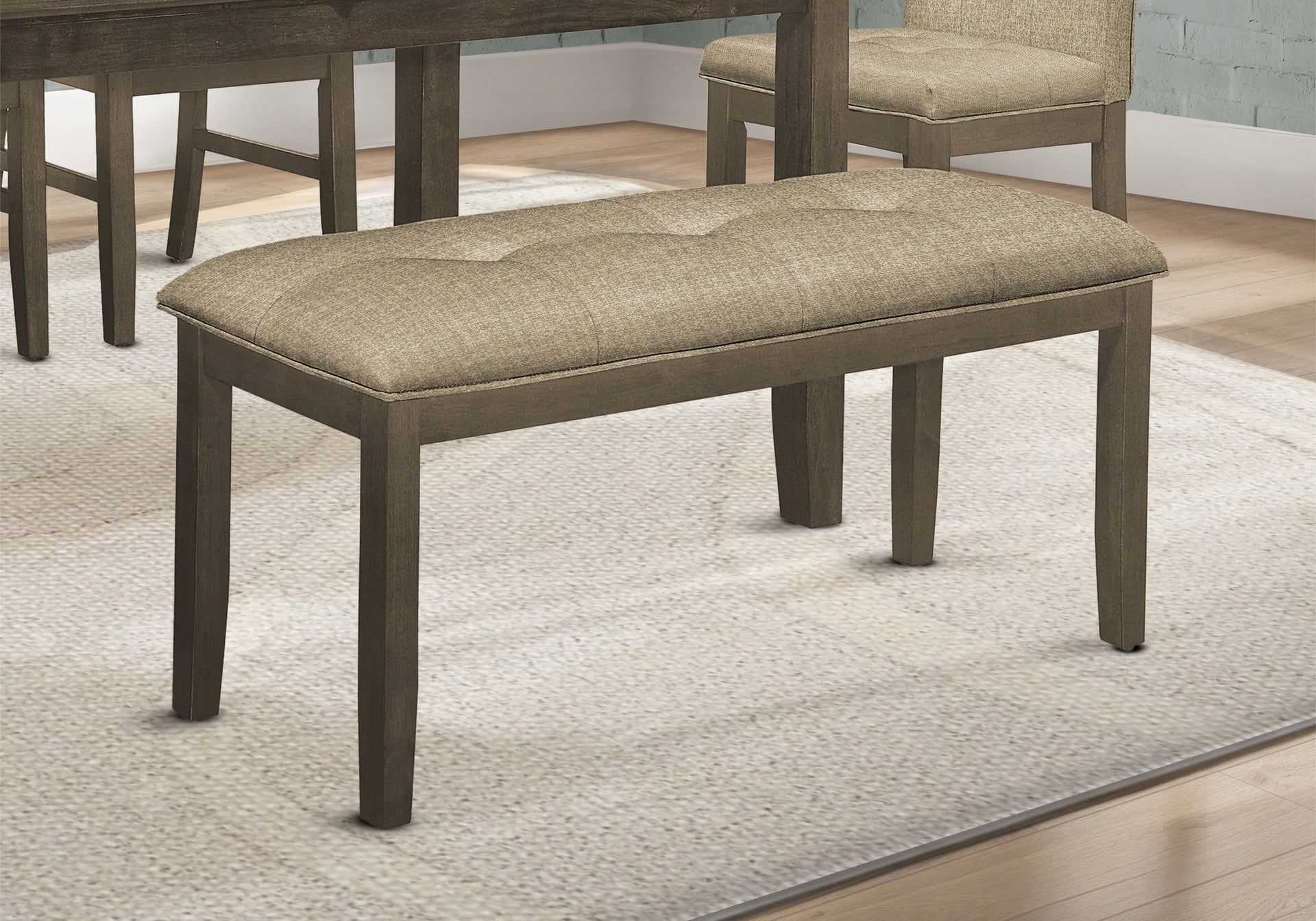 Bench, 44" Rectangular, Dining Room, Entryway, Kitchen, Hallway, Upholstered, Wood, Brown Fabric, Grey Solid Wood, Transitional