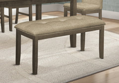 Bench, 44" Rectangular, Dining Room, Entryway, Kitchen, Hallway, Upholstered, Wood, Brown Fabric, Grey Solid Wood, Transitional