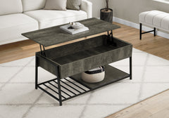 Coffee Table, 42" L, Cocktail, Lift-top, Rectangular, Storage, Living Room, Dark Bronze Laminate, Black Metal, Contemporary, Modern