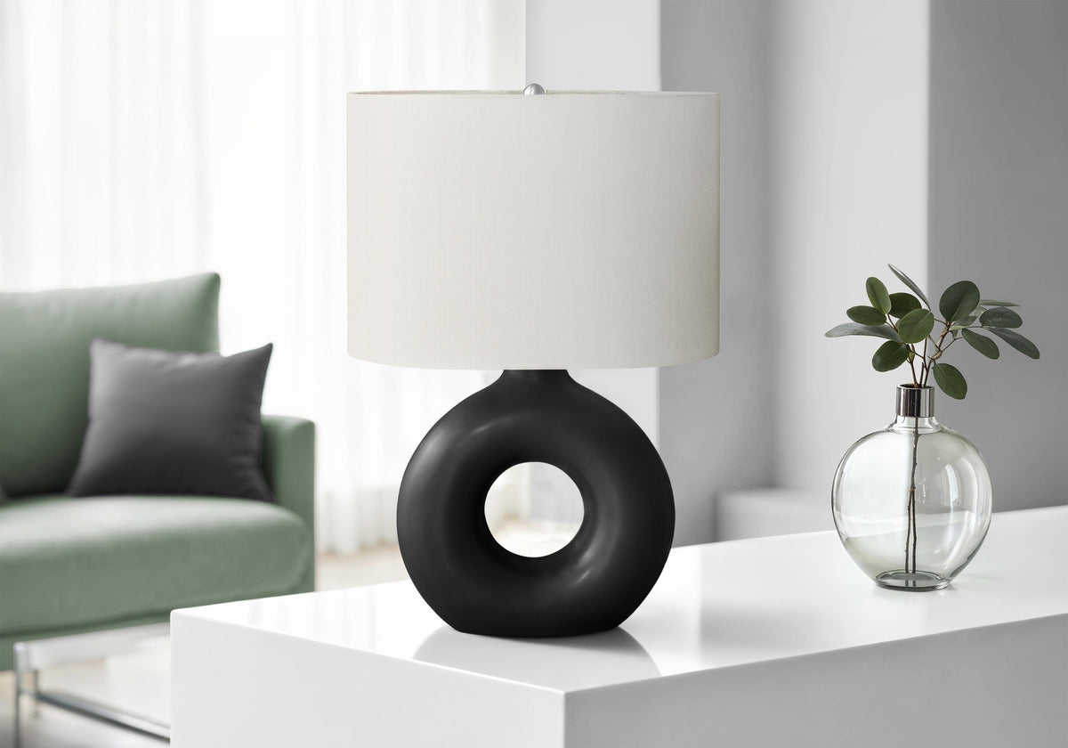 Lighting, 24"h, Table Lamp, Black Ceramic, Ivory / Cream Shade, Contemporary, Modern