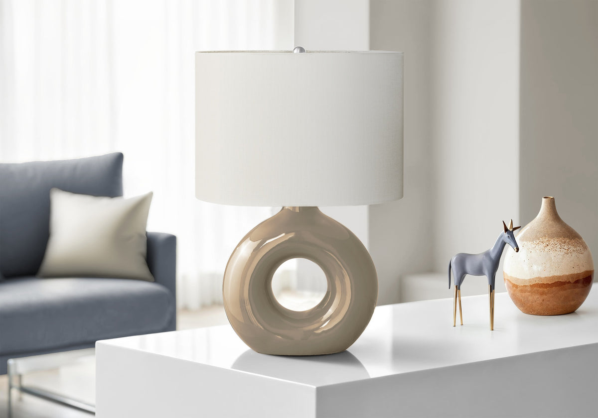 Lighting, 24"h, Table Lamp, Brown Ceramic, Ivory / Cream Shade, Contemporary, Modern