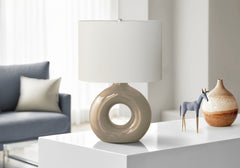 Lighting, 24"h, Table Lamp, Brown Ceramic, Ivory / Cream Shade, Contemporary, Modern