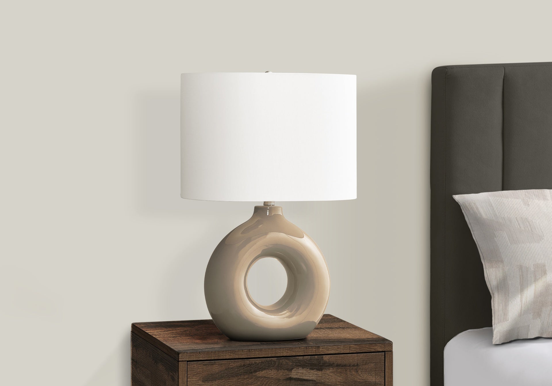 Lighting, 24"h, Table Lamp, Brown Ceramic, Ivory / Cream Shade, Contemporary, Modern
