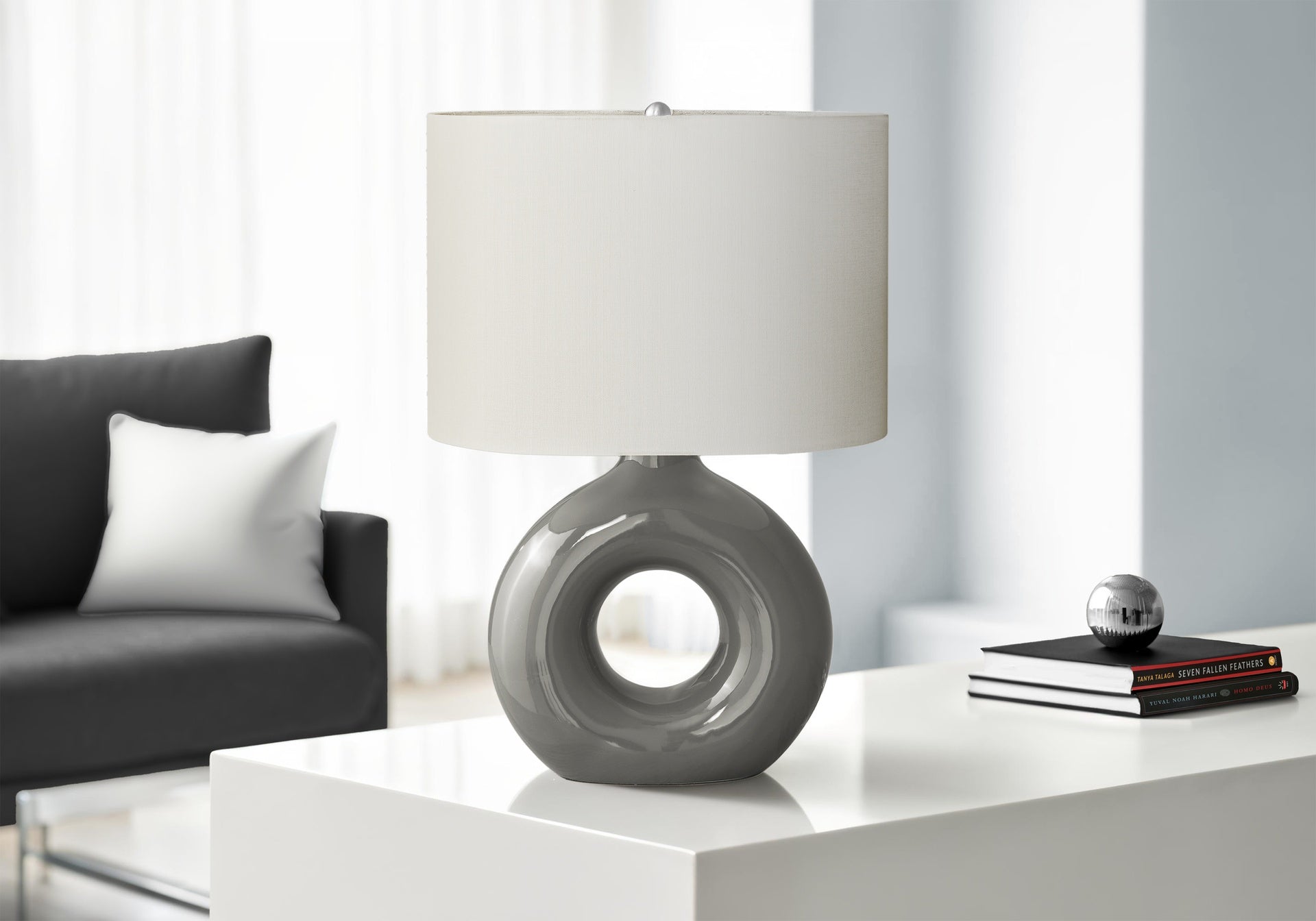 Lighting, 24"h, Table Lamp, Dark Grey Ceramic, Ivory / Cream Shade, Contemporary