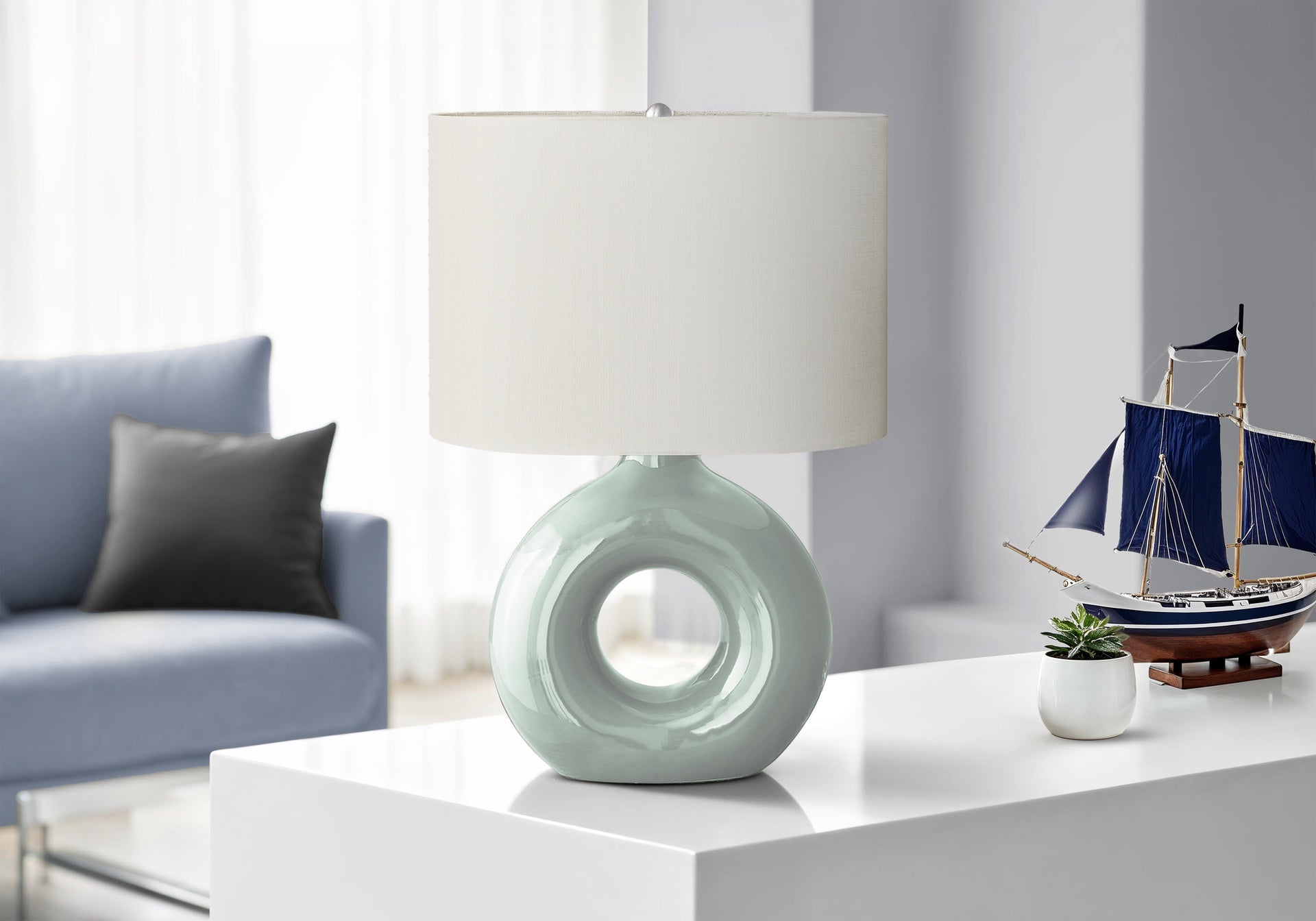Lighting, 24"h, Table Lamp, Green Ceramic, Ivory / Cream Shade, Contemporary, Modern