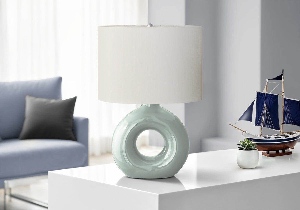 Lighting, 24"h, Table Lamp, Green Ceramic, Ivory / Cream Shade, Contemporary, Modern
