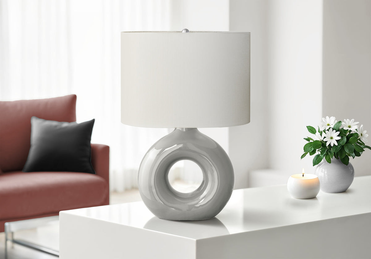 Lighting, 24"h, Table Lamp, Grey Ceramic, Ivory / Cream Shade, Contemporary, Modern
