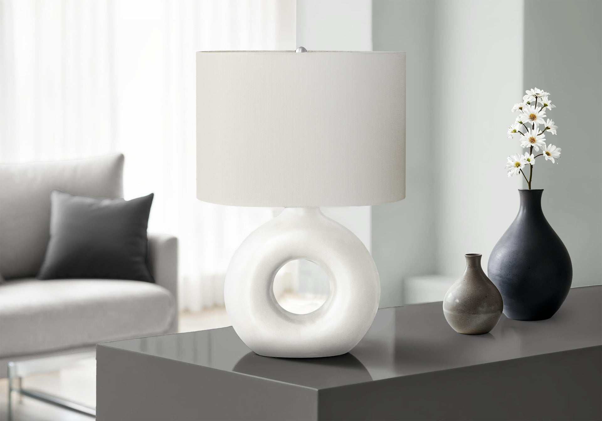 Lighting, 24"h, Table Lamp, White Ceramic, Ivory / Cream Shade, Contemporary, Modern