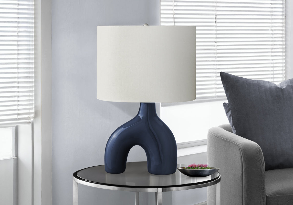 Lighting, 25"h, Table Lamp, Blue Ceramic, Ivory / Cream Shade, Contemporary, Modern