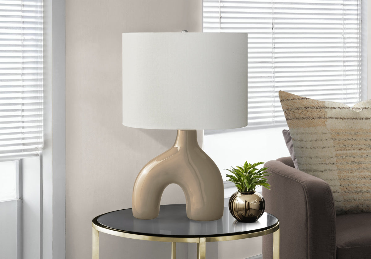 Lighting, 25"h, Table Lamp, Brown Ceramic, Ivory / Cream Shade, Contemporary, Modern