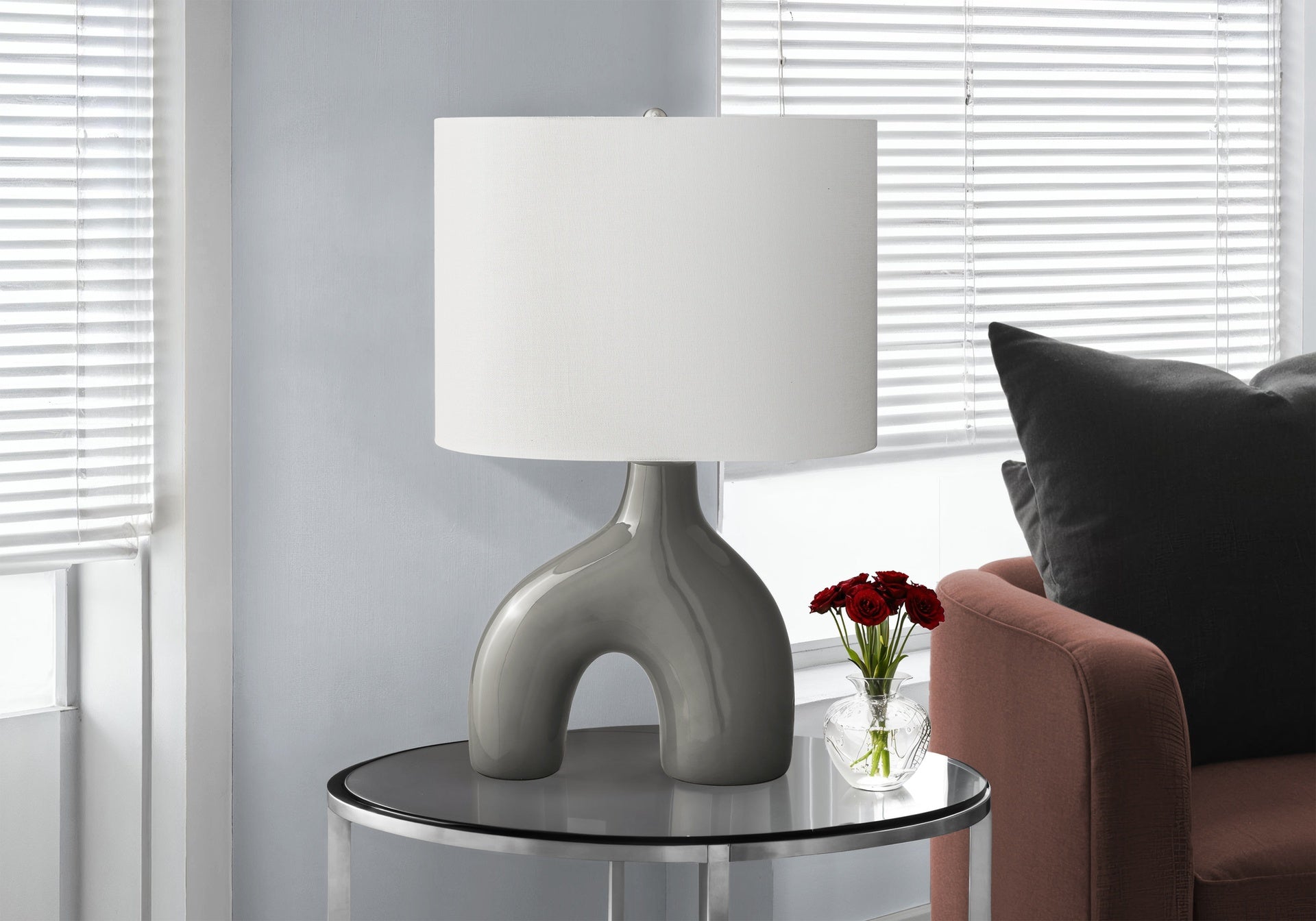 Lighting, 25"h, Table Lamp, Dark Grey Ceramic, Ivory / Cream Shade, Contemporary, Modern