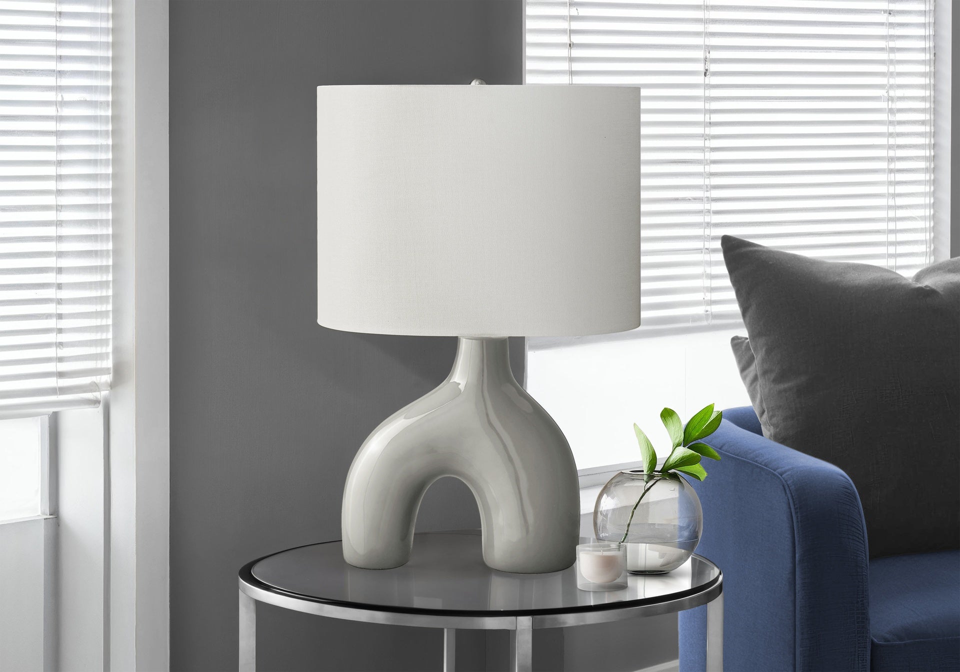 Lighting, 25"h, Table Lamp, Grey Ceramic, Ivory / Cream Shade, Contemporary, Modern
