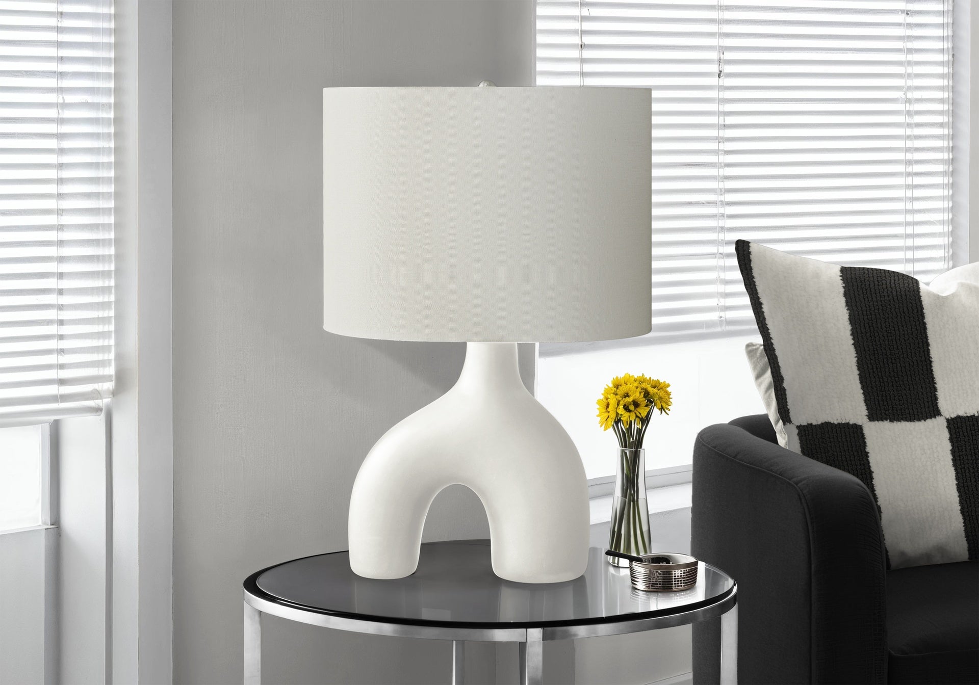 Lighting, 25"h, Table Lamp, White Ceramic, Ivory / Cream Shade, Contemporary, Modern