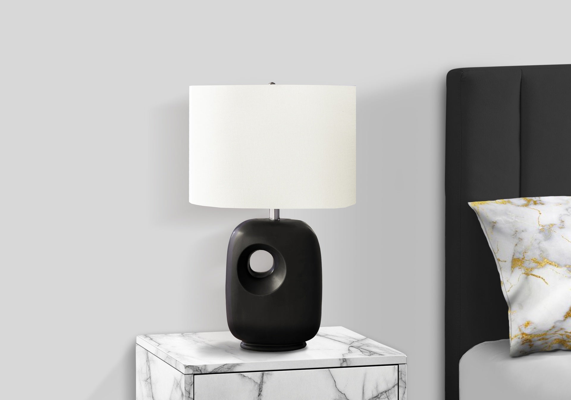 Lighting, 26"h, Table Lamp, Black Ceramic, Ivory / Cream Shade, Contemporary, Modern