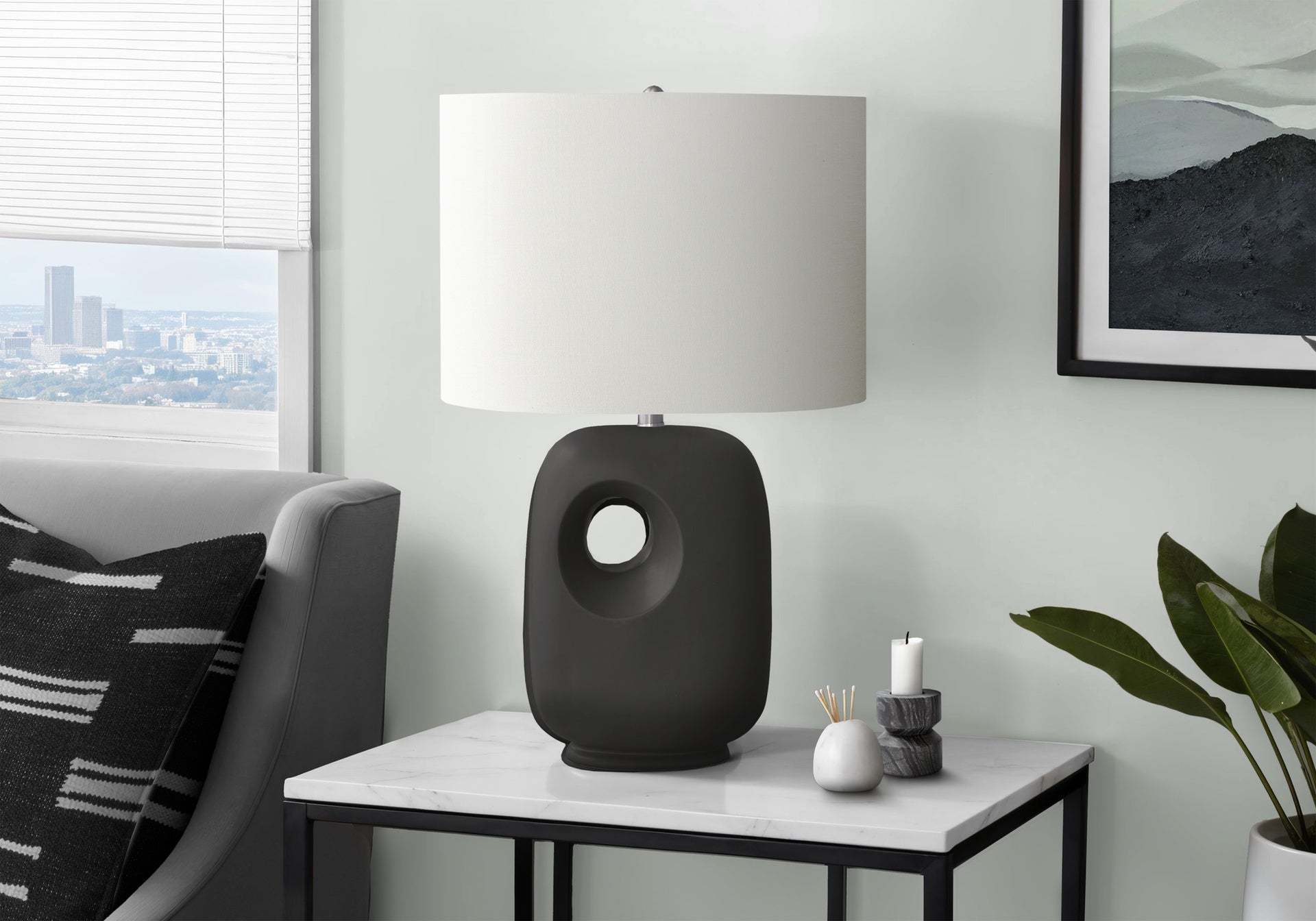 Lighting, 26"h, Table Lamp, Black Ceramic, Ivory / Cream Shade, Contemporary, Modern