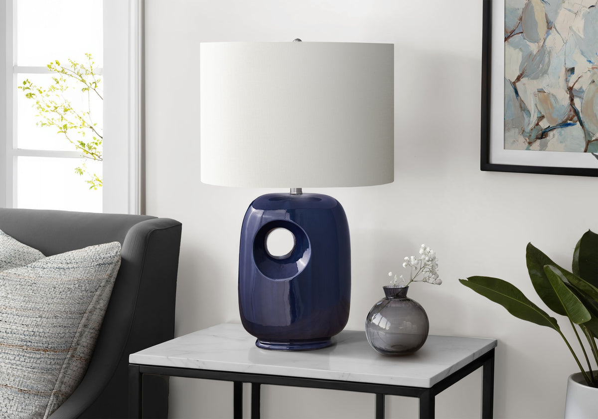 Lighting, 26"h, Table Lamp, Blue Ceramic, Ivory / Cream Shade, Contemporary, Modern