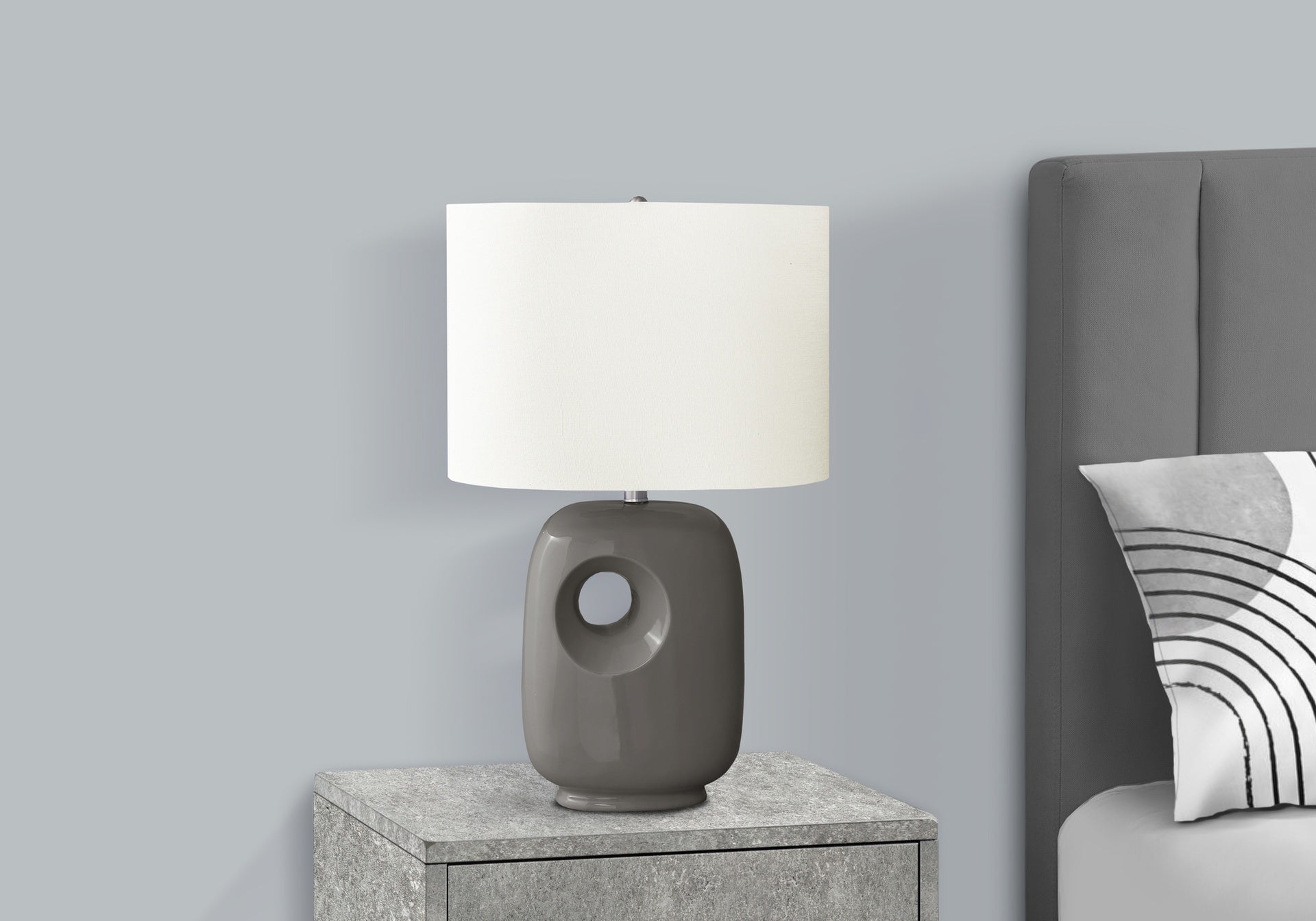 Lighting, 26"h, Table Lamp, Dark Grey Ceramic, Ivory / Cream Shade, Contemporary
