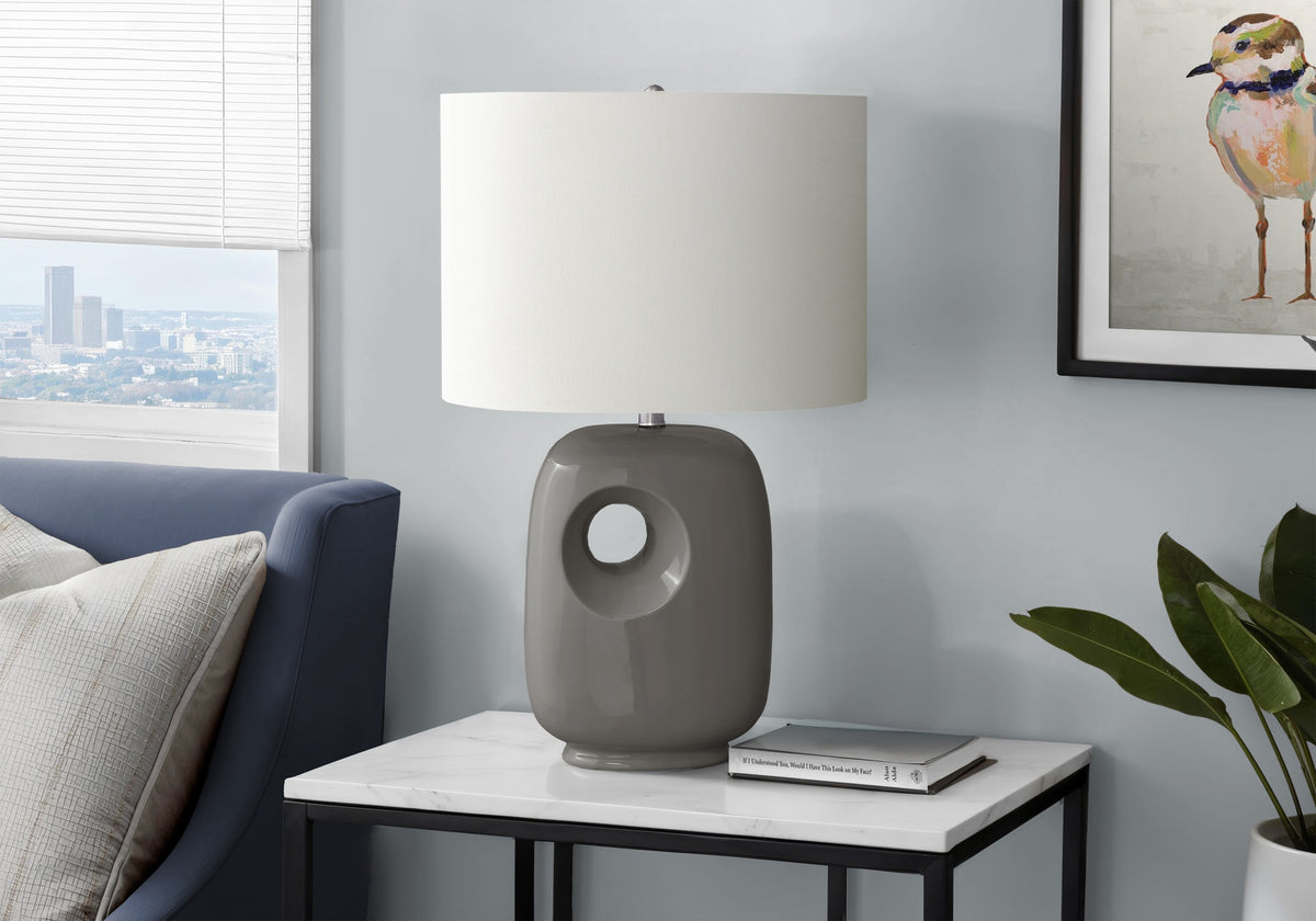 Lighting, 26"h, Table Lamp, Dark Grey Ceramic, Ivory / Cream Shade, Contemporary