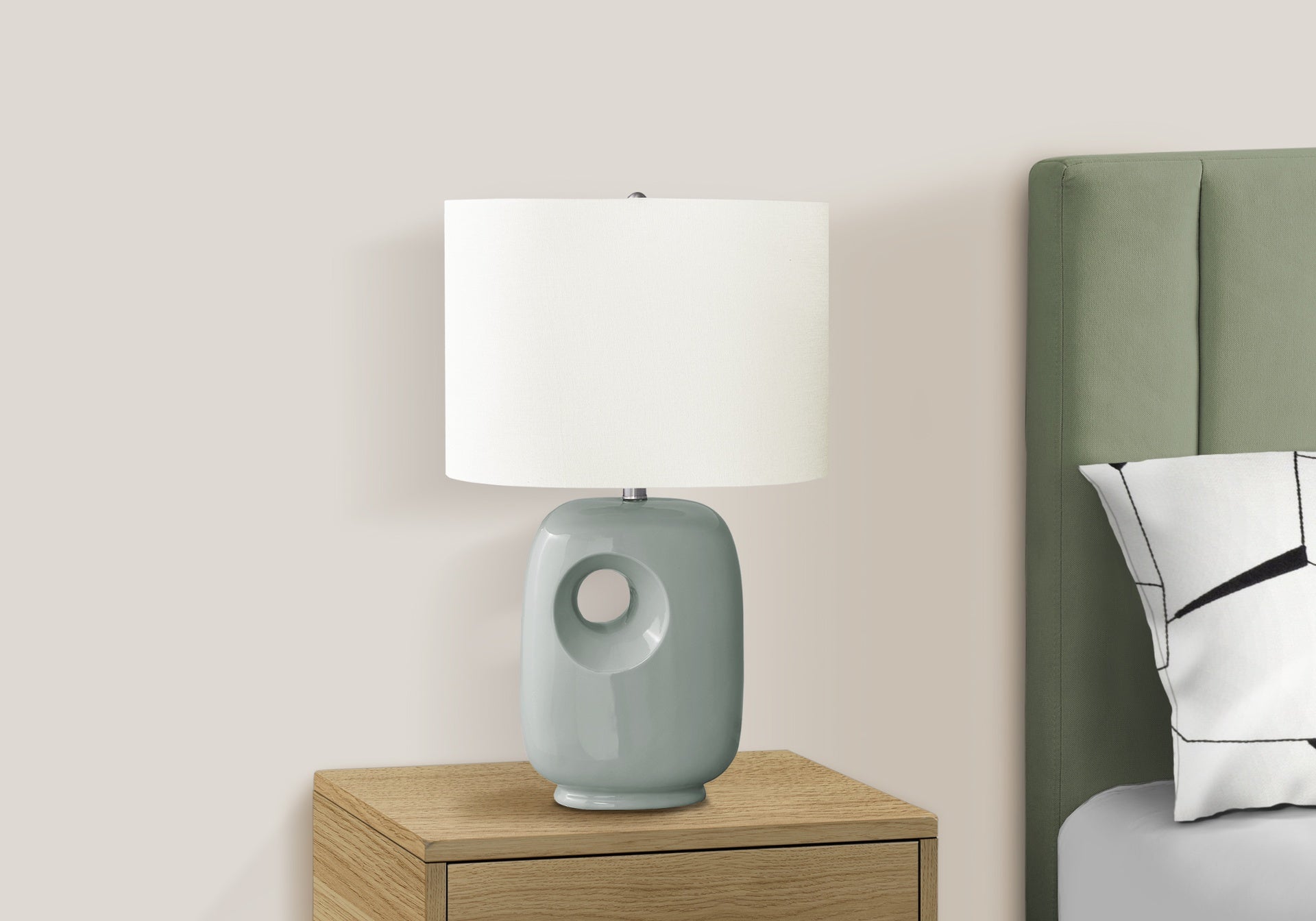 Lighting, 26"h, Table Lamp, Green Ceramic, Ivory / Cream Shade, Contemporary, Modern