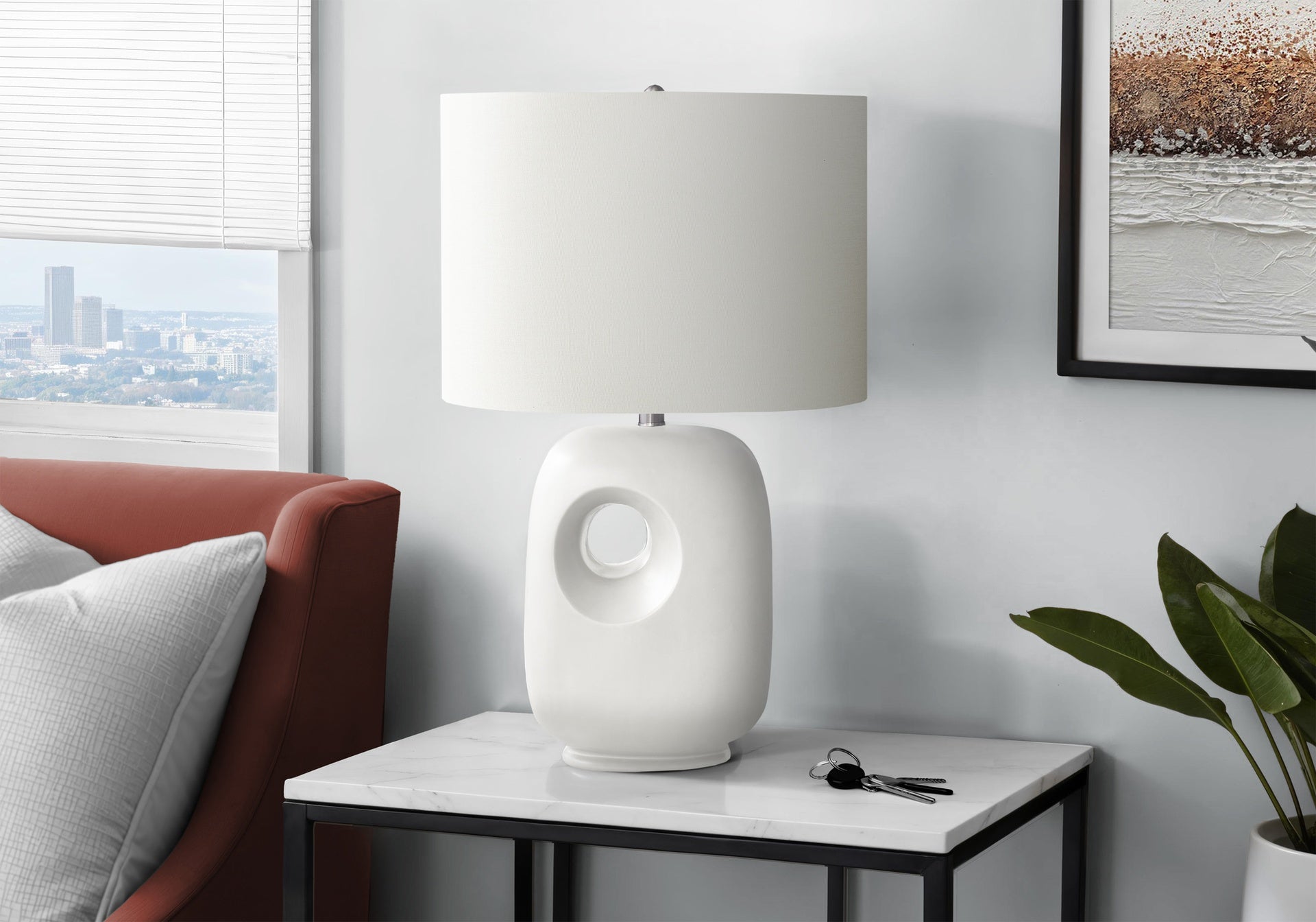 Lighting, 26"h, Table Lamp, White Ceramic, Ivory / Cream Shade, Contemporary, Modern