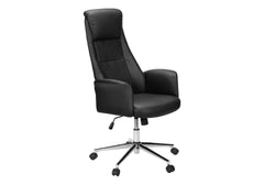 Office Chair, Adjustable Height, Ergonomic, Swivel, Armrests, Work, Black Leather Look, Chrome Metal, Contemporary, Modern