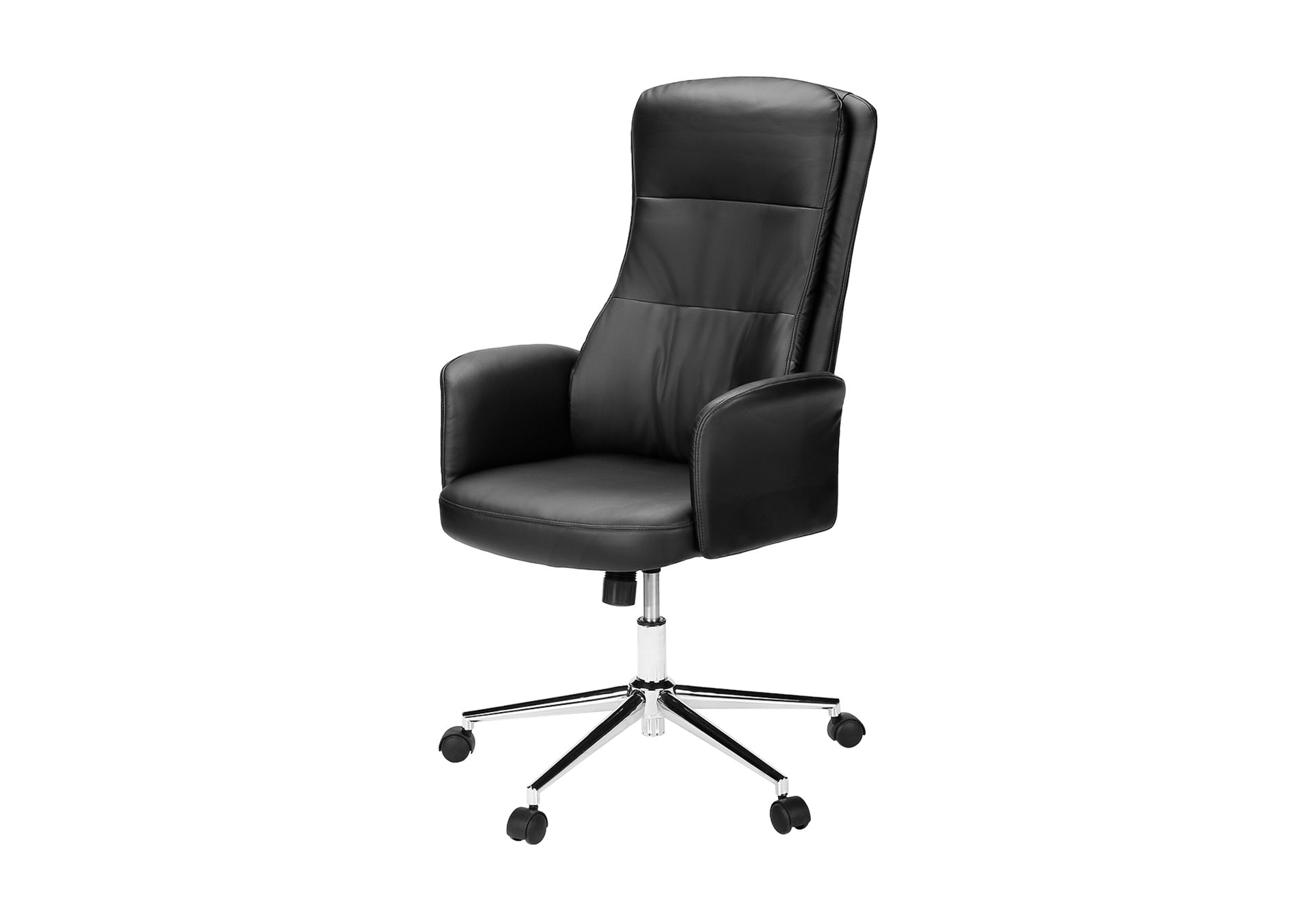 Office Chair, Swivel, Adjustable Height, Armrests, Ergonomic, Work, Black Leather Look, Chrome Metal, Contemporary, Modern