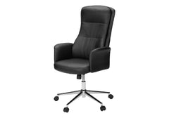 Office Chair, Swivel, Adjustable Height, Armrests, Ergonomic, Work, Black Leather Look, Chrome Metal, Contemporary, Modern