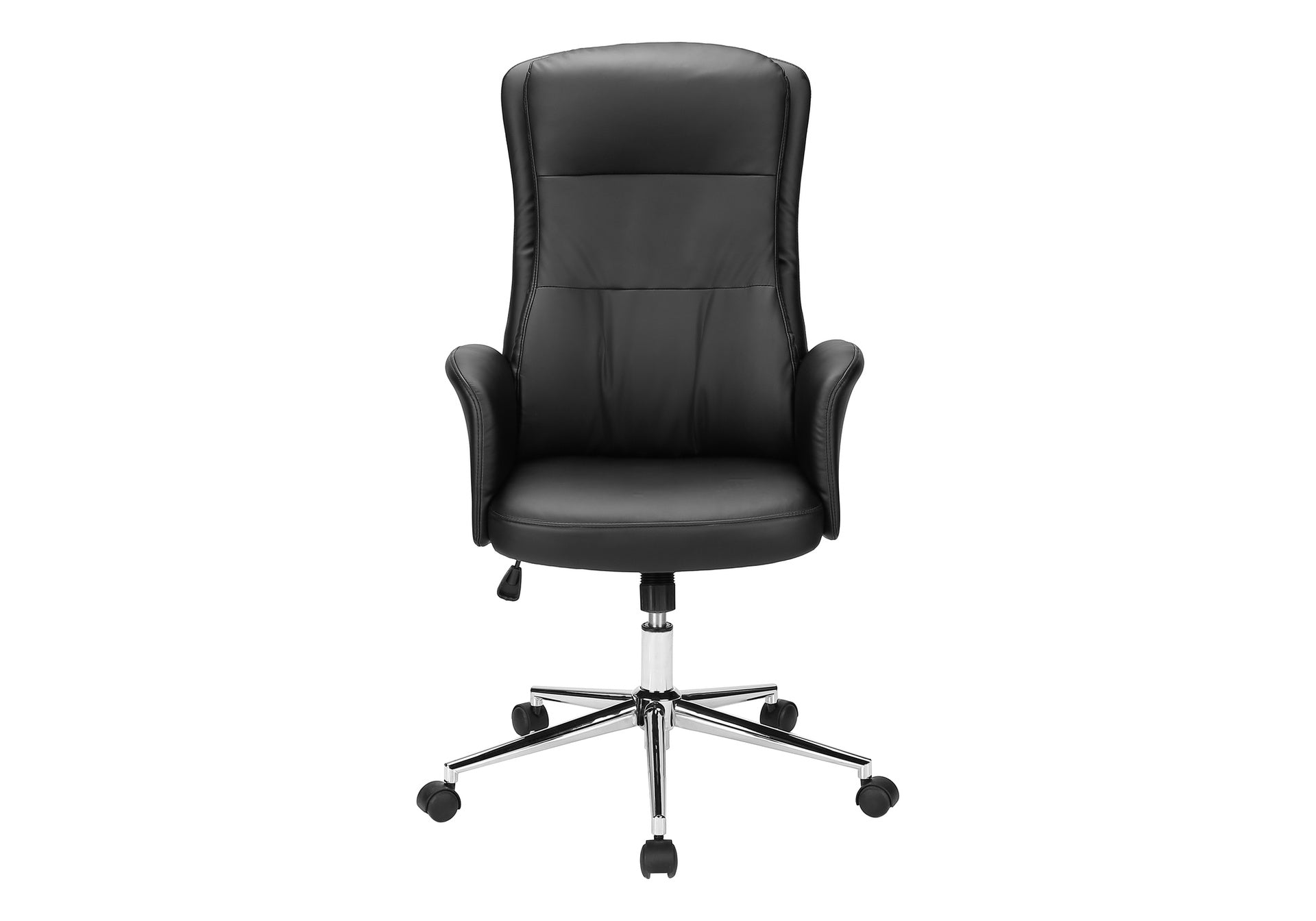 Office Chair, Swivel, Adjustable Height, Armrests, Ergonomic, Work, Black Leather Look, Chrome Metal, Contemporary, Modern