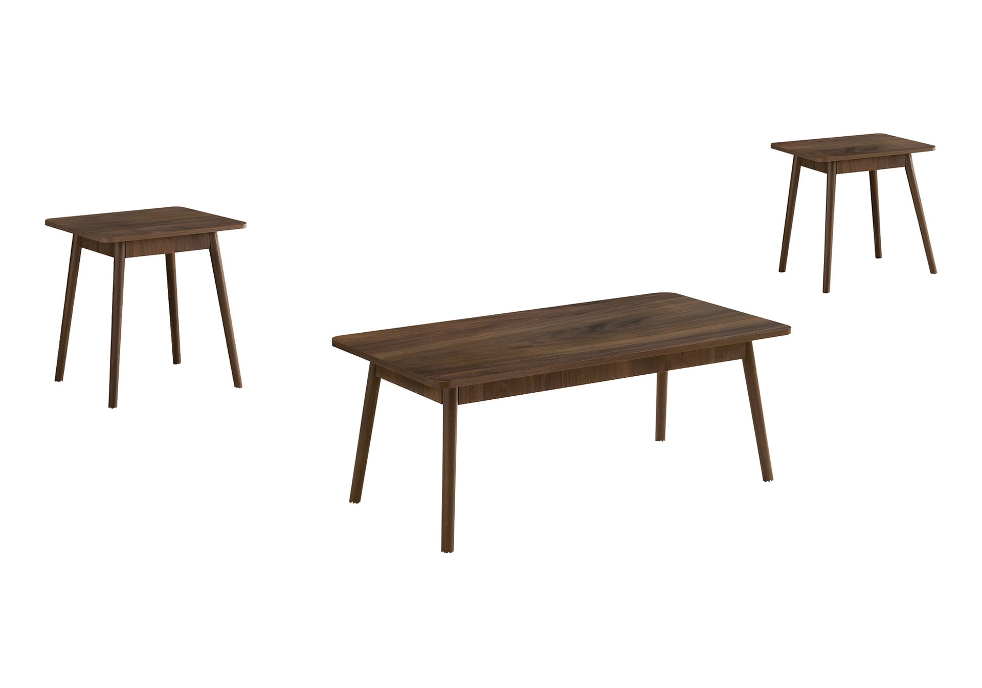 Table Set, 3pcs Set, Coffee, End, Side, Accent, Living Room, Walnut Laminate, Mid Century, Modern