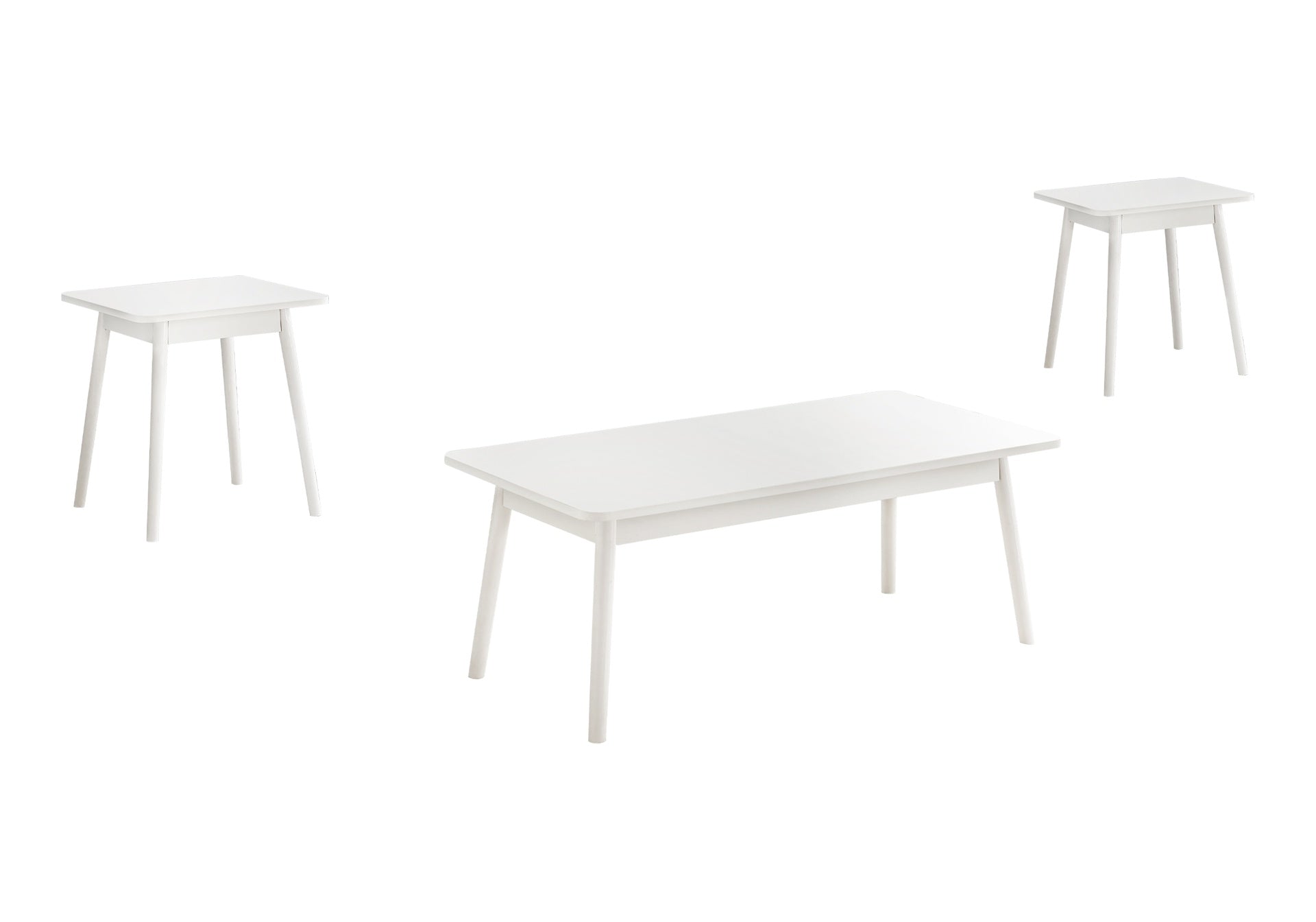 Table Set, 3pcs Set, Coffee, End, Side, Accent, Living Room, White Laminate, Mid Century, Modern