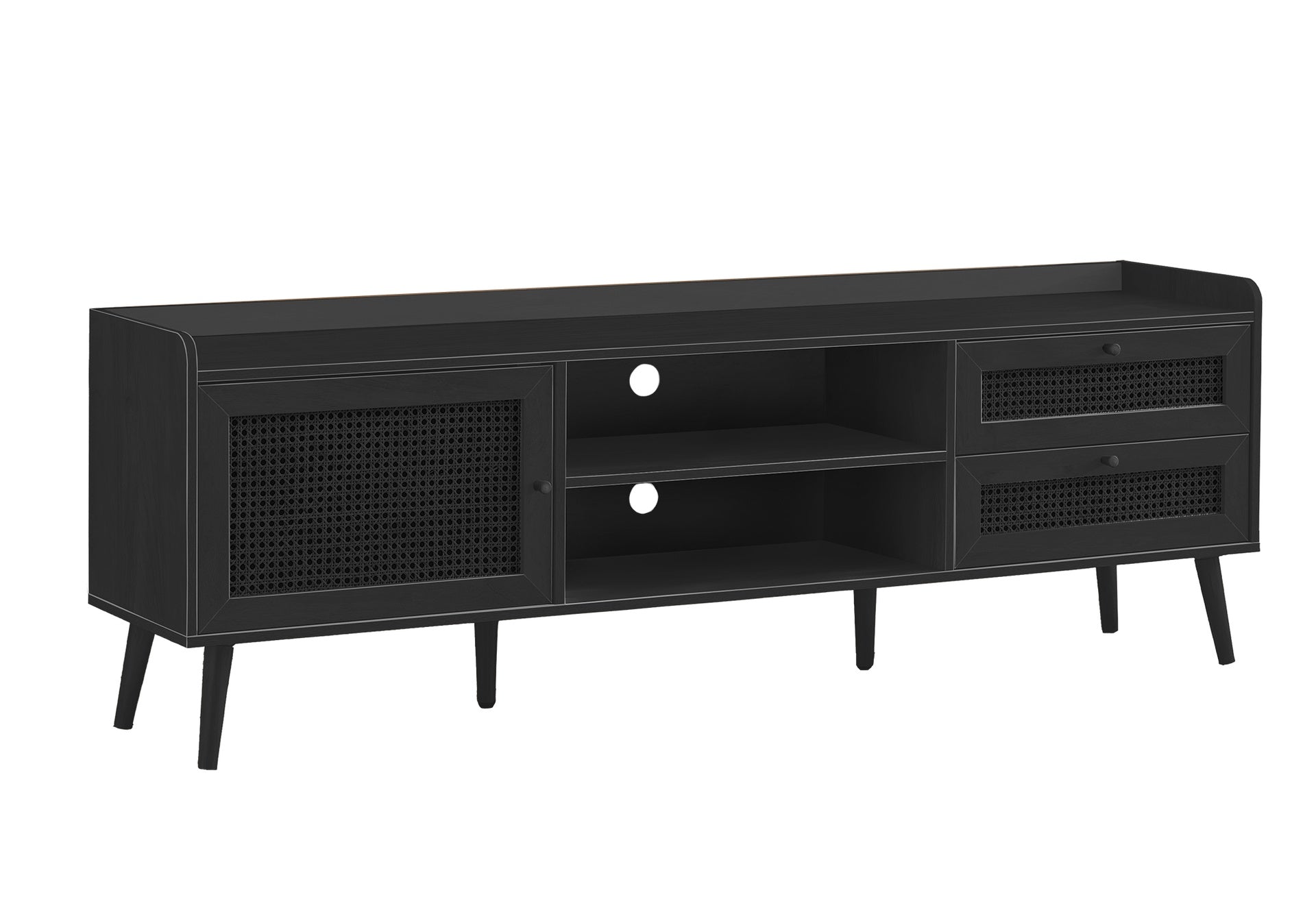 Tv Stand, 72 Inch, Console, Media Entertainment Center, Storage Cabinet, Living Room, Bedroom, Black Laminate, Wood Legs, Transitional