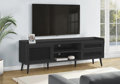 Tv Stand, 72 Inch, Console, Media Entertainment Center, Storage Cabinet, Living Room, Bedroom, Black Laminate, Wood Legs, Transitional