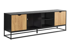 Tv Stand, 72 Inch, Console, Media Entertainment Center, Storage Cabinet, Living Room, Black Laminate, Black Metal, Modern, Contemporary