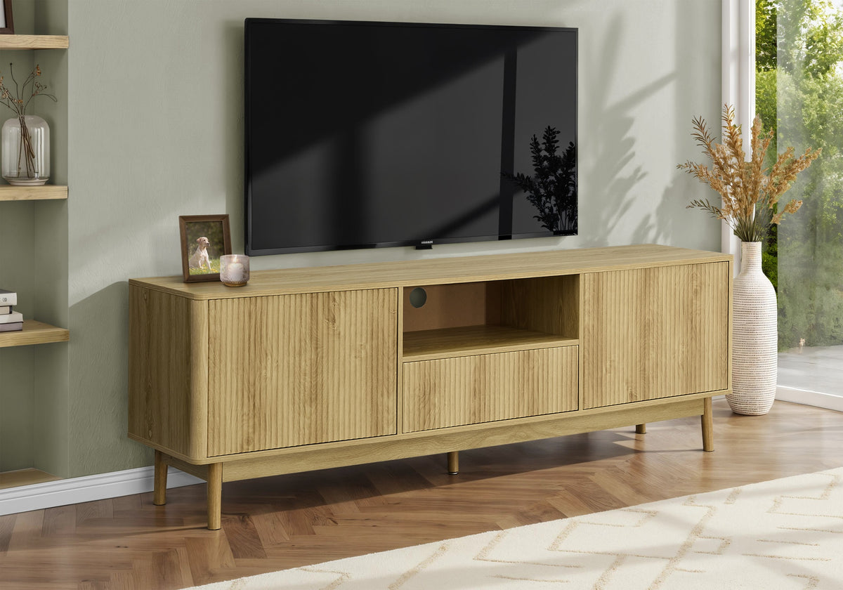 Tv Stand, 72 Inch, Console, Storage Cabinet, Storage Drawer, Media Entertainment Center, Living Room, Bedroom, Light Walnut Laminate, Mid Century