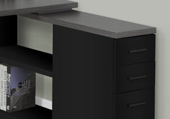 Computer Desk, Home Office, Corner, Left, Right Set-up, Storage Drawers, L Shape, Work, Laptop, Black And Grey Laminate, Black Metal, Contemporary, Modern